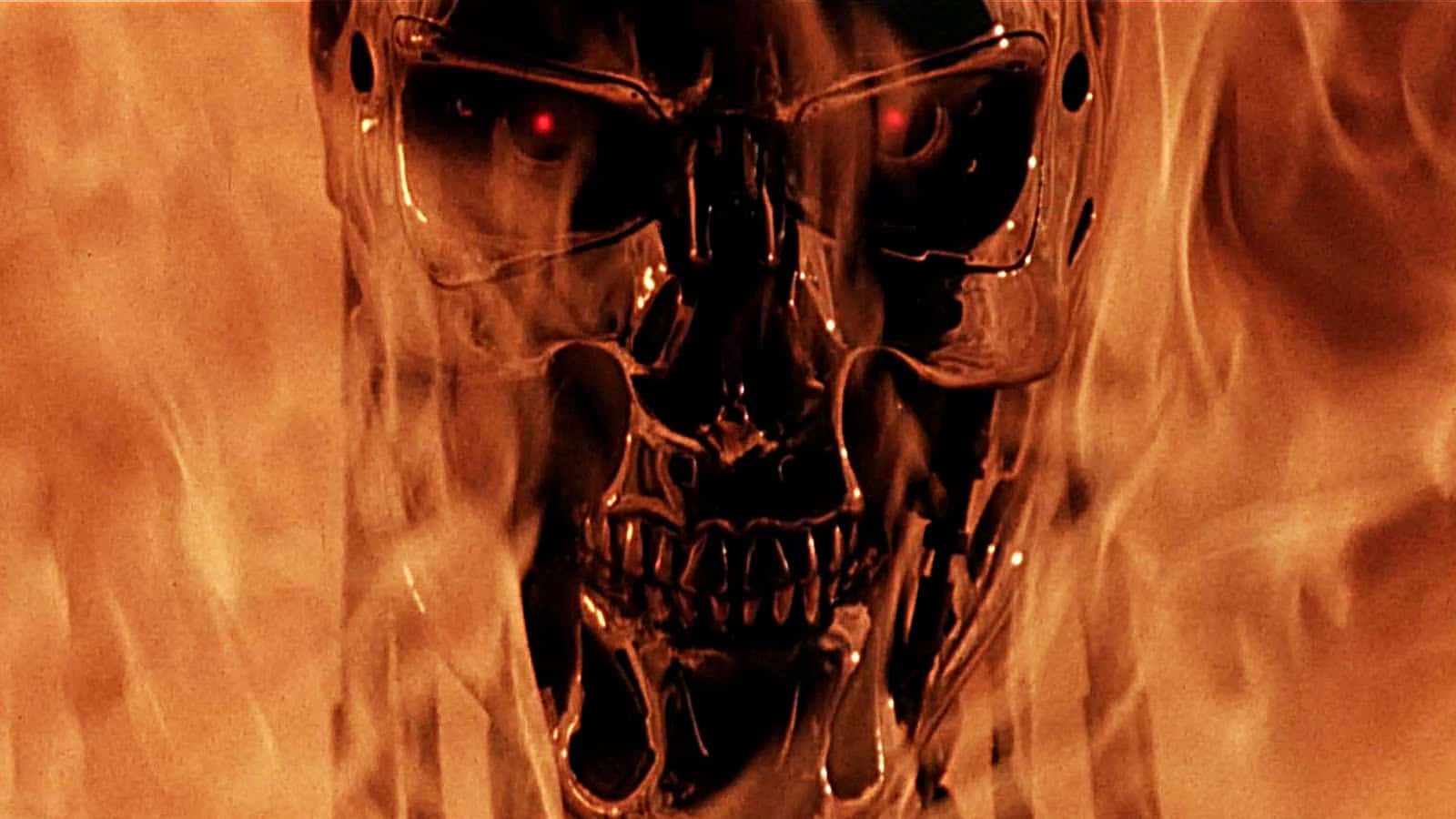 Image of a metal skull in flames